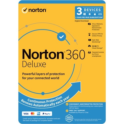 LifeLock Norton 360 Deluxe - Subscription Licence - 3 Device, 1 User, 50 GB - 1 Year - Annual Fee - Email