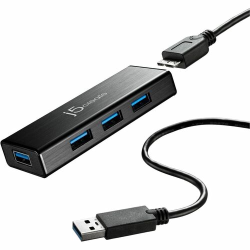 j5create JUH340-N USB Hub - USB 3.0 Micro-B - 4 Total USB Port(s) - 4 USB 3.0 Port(s) - Linux, Mac, PC