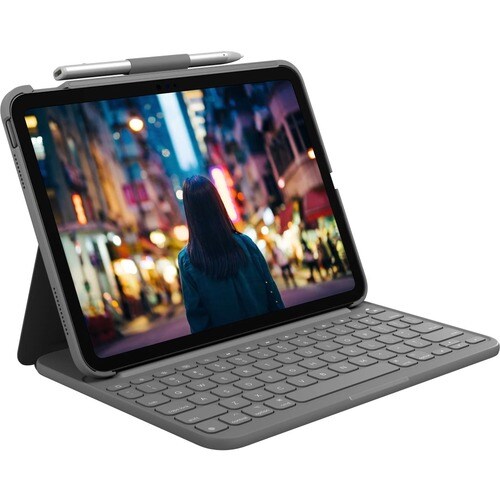 Logitech Slim Folio Keyboard/Cover Case (Folio) Apple iPad (10th Generation) Tablet - Oxford Gray - Bump Resistant, Scratc