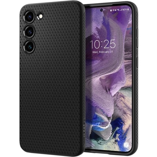 Spigen Liquid Air Case for Samsung Galaxy S23 Smartphone - Geometric Design - Matte Black - Drop Resistant, Anti-slip, Sho