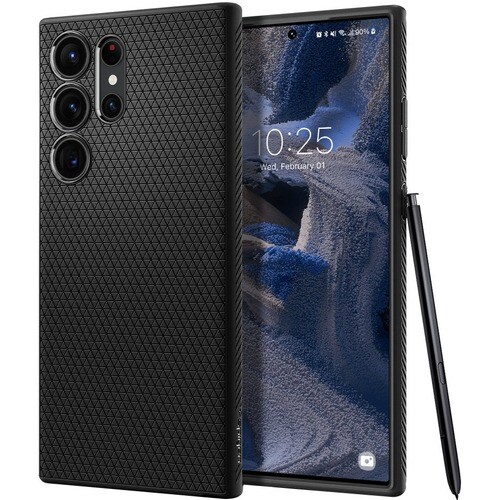 Spigen Liquid Air Case for Samsung Galaxy S23 Ultra Smartphone - Geometric Design - Matte Black - Drop Resistant, Anti-sli