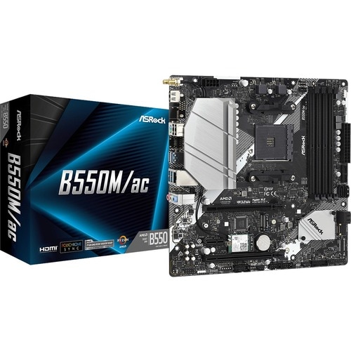 ASRock B550M/AC Desktop Motherboard - AMD B550 Chipset - Socket AM4 - Micro ATX - Ryzen 3, Ryzen, Ryzen 5 Processor Suppor