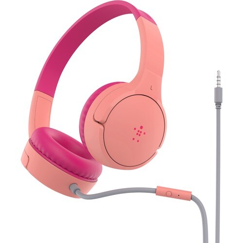 Belkin SOUNDFORM Mini Wired On-ear, Over-the-head Stereo Headset - Pink - Binaural - Ear-cup - 121.9 cm Cable - Mini-phone