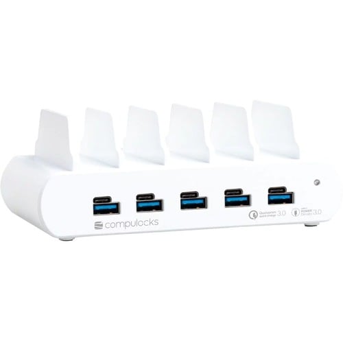 5 PORT USB AND USB-C MULTIPLE TABLET CHARGING STATION WHITE