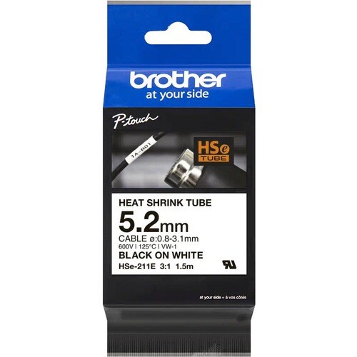 Brother Wire & Cable Label - 5.20 mm Width x 1500 mm Length x 3.10 mm Diameter - Rectangle - Black on White - Heat-shrinka