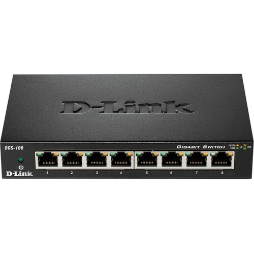 Conmutador Ethernet D-Link  DGS-108 8 - 2 Capa compatible - 4,62 W Power Consumption - Par trenzado - De Escritorio