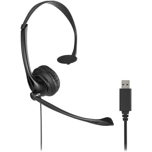 Kensington K80100WW Wired Over-the-head Mono Headset - Black - Monaural - Ear-cup - 182.9 cm Cable - Omni-directional, Noi