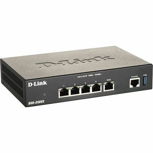 D-Link DSR DSR-250v2 Router mit Web Content Filtering - 5 Anschlüsse - 4 RJ-45 Port(s) - 1 WAN Port(s) - Management-Port -