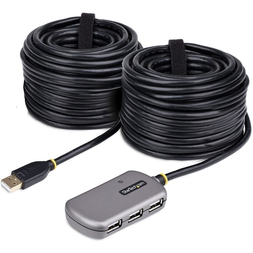 StarTech.com USB Extender Hub, 24m USB 2.0 Extension Cable w/ 4-Port USB-A Hub, Active/Bus Powered USB Repeater Cable, ESD