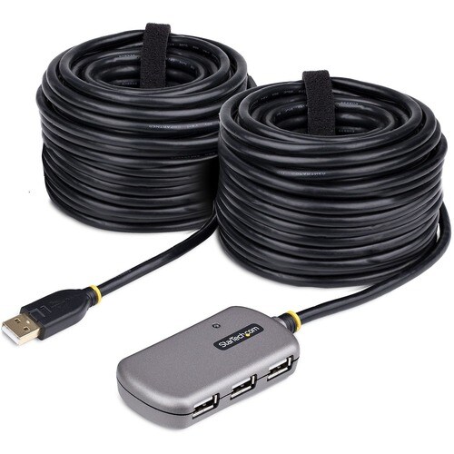 StarTech.com USB Extender Hub, 24m USB 2.0 Extension Cable w/ 4-Port USB-A Hub, Active/Bus Powered USB Repeater Cable, ESD