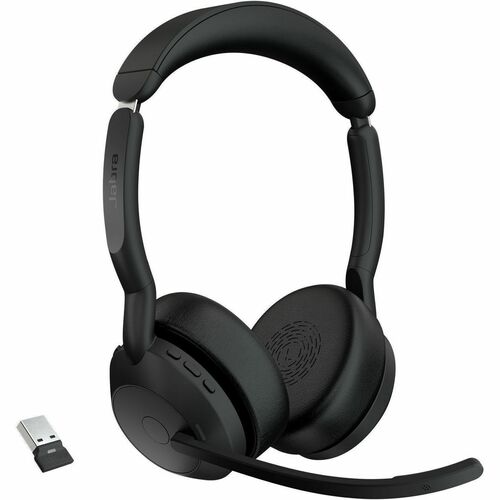 Jabra Evolve2 55 Wireless On-ear Stereo Headset - Black - Binaural - Ear-cup - 3000 cm - Bluetooth - 20 Hz to 20 kHz - MEM