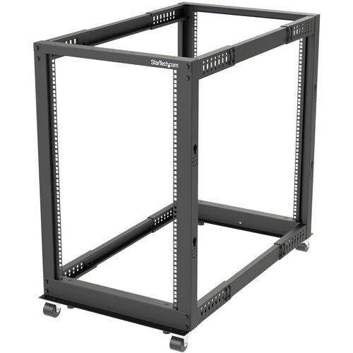 19 Inch 18U Open Frame Rack - 4 Post - 22-40 Adjustable Depth - 1200 lb. Capacity w/ Casters and Cable Hooks (4POSTRACK18U)