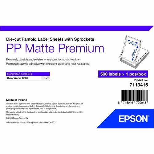 Epson ID Label - 305 mm Height x 203 mm Width - Permanent Adhesive - Rectangle - Inkjet - White - Acrylic - 1 Total Sheets