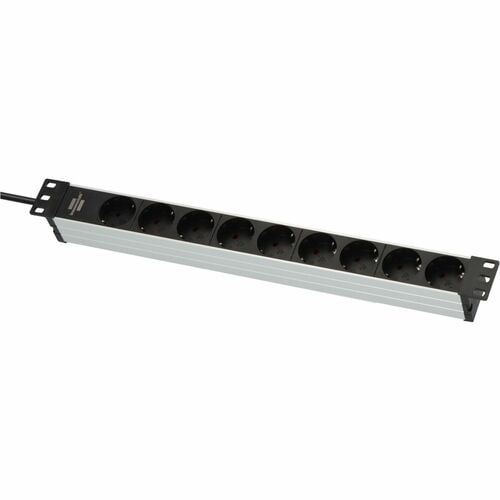 Alu-Line 19" Power Strip 9-way (Extension Lead made of high-quality aluminium with 2m cable) - Right-angled Connector - 9 