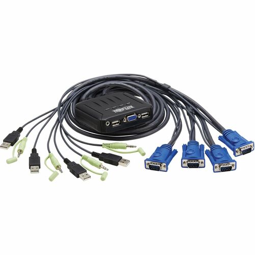Eaton Tripp Lite Series 4-Port VGA KVM Switch with Built-In VGA, USB and 3.5 mm Audio Cables, TAA - 4 Computer(s) - 1 Loca