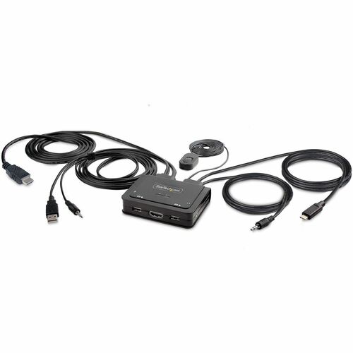 StarTech.com KVM Switch USB C e HDMI a 2 porte, KVM con cavi integrati USB-A/HDMI/Audio da 1,8m e USB-C da 1,2m, alimentat