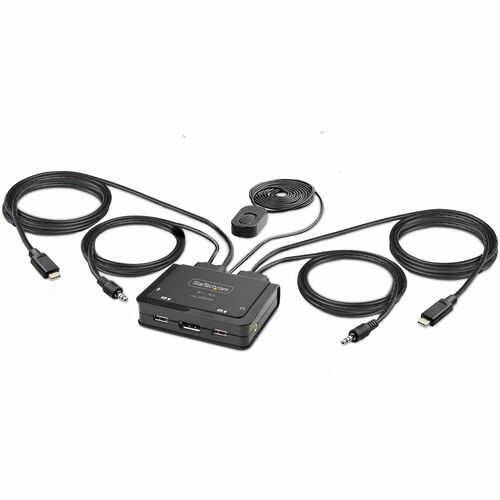 2-Port USB-C Kabel KVM Switch, 4K 60Hz DisplayPort Ausgang, Mini KVM Switche mit 2m Integrierten Kabel, Laptop KVM Umschal