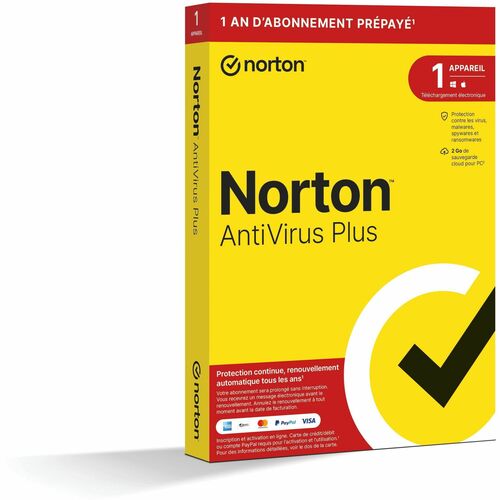 Norton Antivirus Plus - 1 Appareil - Sauvegarde cloud pour PC 2Go - Contrat de Souscription (Renouvellement) - 1 an(s) - P