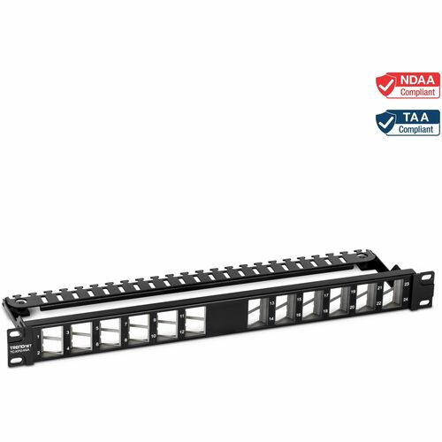 TRENDnet TC-KP24SA 24 Port(s) Network Patch Panel - Black - 1U High - Rack-mountable