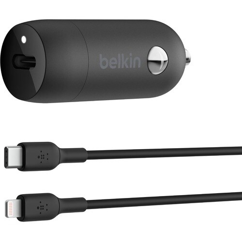 Belkin BoostCharge 30W USB-C Car Charger + USB-C to Lightning cable - 1.01 m Cable - 12 V DC Input - 3 A - Black