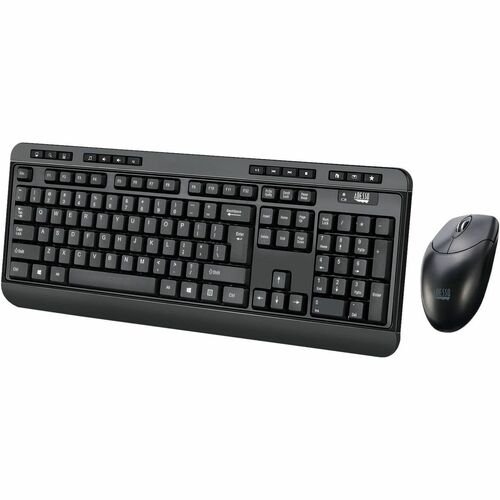 Adesso Antimicrobial Wireless Desktop Keyboard & Mouse - USB Membrane Wireless RF 2.40 GHz Keyboard - Black - USB Wireless