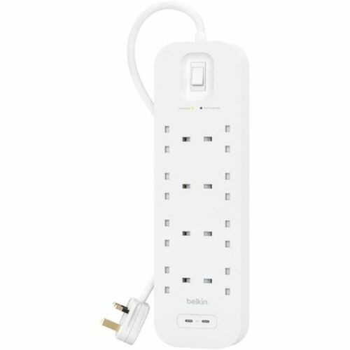 Belkin Connect Surge Suppressor/Protector - White - 2 x USB Type C, 8 x British BS1363 - 900 J - 2 m - Wall Mountable