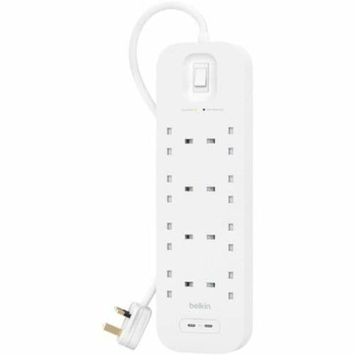 Belkin Connect Surge Suppressor/Protector - White - 2 x USB Type C, 8 x British BS1363 - 900 J - 2 m - Wall Mountable
