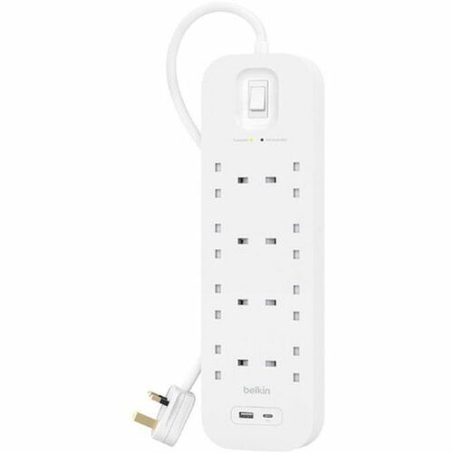 Belkin Connect Surge Suppressor/Protector - 8 x AC Power, 1 x USB Type A, 1 x USB Type C - 900 J - 2 m