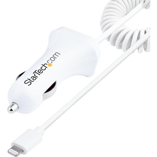 StarTech.com Cable en Espiral Lightning Cargador de Coche, Cable de 1m en Espiral Lightning, 12W, Blanco, Cable Adaptador 