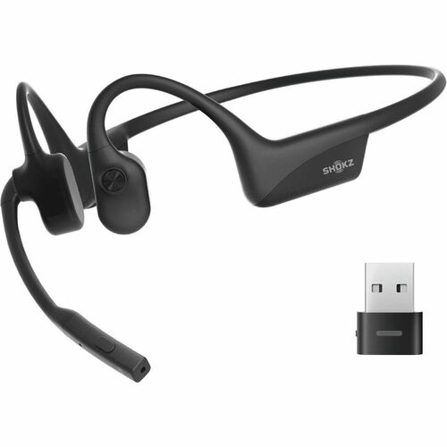 Shokz OpenComm2 UC Bluetooth Wireless Bone Sound PC Headset with Noise Cancelling Boom Mic and Bluetooth USB-A Dongle - Black