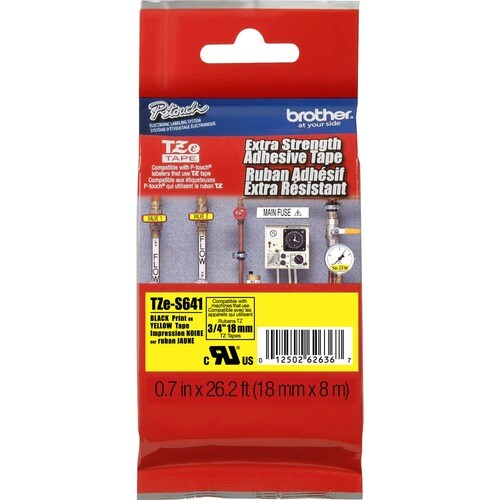 Brother TZES641 Label Tape - 19.05 mm Width - Thermal Transfer - Black, Yellow - Polyethylene - 1 Each