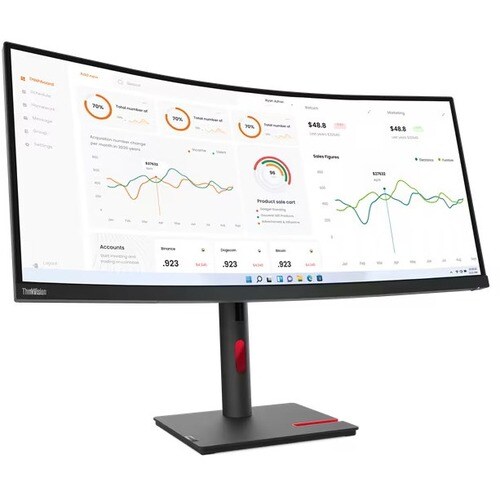 Lenovo T34w-30 34" Class UW-QHD Curved Screen LCD Monitor - 21:9 - Raven Black - 86.4 cm (34") Viewable - Vertical Alignme