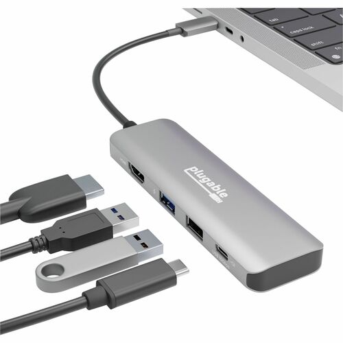 Plugable USB C Hub Multiport Adapter, 4 in 1, 100W Pass Through Charging, USB C to HDMI 4K 60Hz - Multi USB Port Hub for W