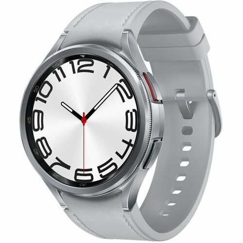 Samsung Galaxy Watch6 Classic Smart Watch - 47 mm Case Width - Silver Body Color - Leather Band Material - LTE - Bluetooth