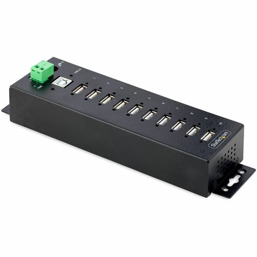 10-Port Industrial USB 2.0 Hub Rugged USB Hub w/ESD Level 4 Protection DIN/Wall/Desk-Mountable USB-A HUB USB Port Expander