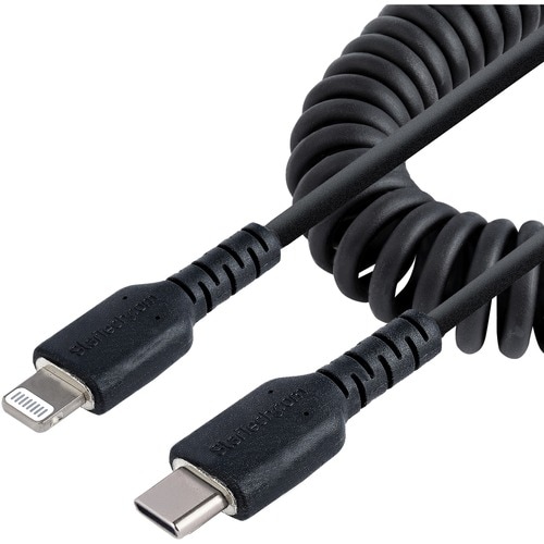USB C to Lightning Cable -  50cm (20in) Coiled Cable Black