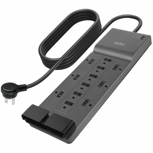 Belkin 12-Outlet Surge Protector - 8ft Cord - Right Angle Plug - 3940J - Grey - Belkin 12-Outlet Surge Protector w/ 12 AC 