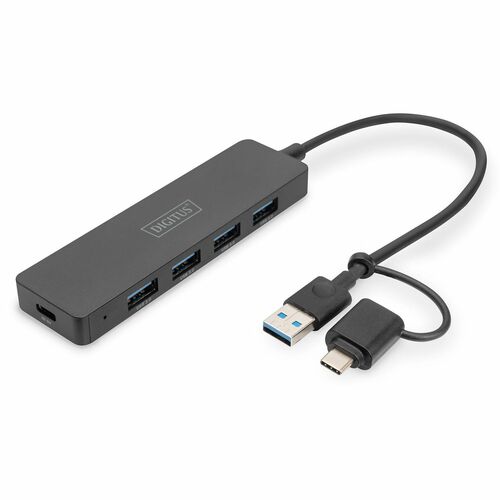 Digitus USB Hub - USB 3.0 Type A - 640 MB/s - Notebook, Tablet, Desktop - Portable - Black - 5 Total USB Port(s) - 4 USB 3