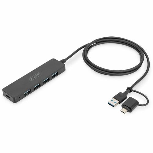 Digitus USB 3.0 Hub 4-Port, Slim Line. Hostschnittstelle: USB 3.2 Gen 1 (3.1 Gen 1) Type-A + Type-C, Hub-Schnittstellen: U