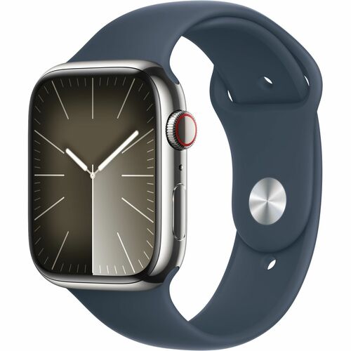 Apple Watch Series 9 Smart Watch - 45 mm Case Height - 38 mm Case Width - Argenté Case Color - Storm, Bleu Band Color - Ve