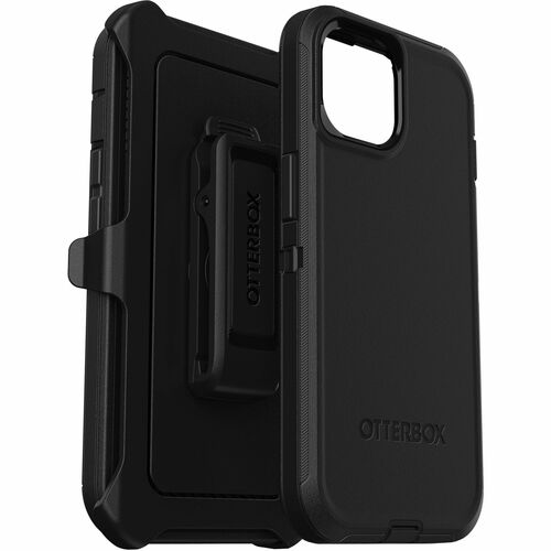 OtterBox Defender Carrying Case (Holster) Apple iPhone 15, iPhone 14, iPhone 13 Smartphone - Black - Drop Resistant, Scrap