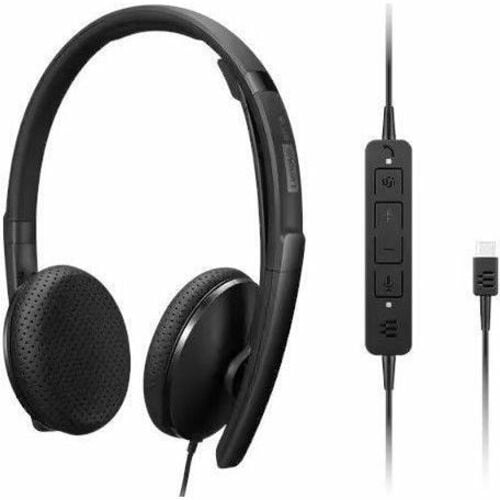 Lenovo Wired Over-the-head Stereo Headset - Black - Microsoft Teams Certification - Binaural - Ear-cup - 2.2 Kilo Ohm - 20