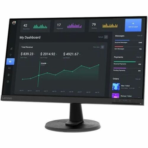 Monitor LED Lenovo C24-40 609,6 mm (24,0") Class Full HD - 16:9 - Raven Black - 60,5 cm (23,8") Viewable - Vertical Alignm