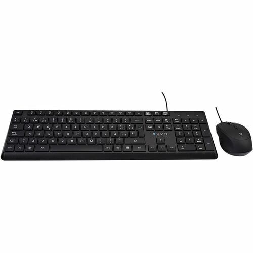 Clavier et souris V7 CKU350ES - Espagnol - USB Câble Clavier - 107 Touches - Couleur du clavier/pavé tactile: Noir - USB C