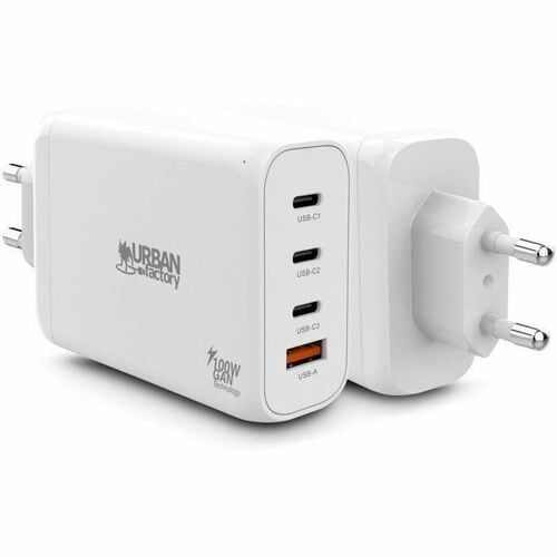 Urban Factory CHARGEE 100 W AC Adapter - Universal Adapter - 1 USB - 3 USB Type-C - For Notebook, Tablet PC, Smartphone, M