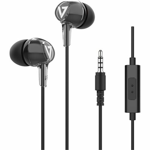 V7 3.5mm Noise Isolating Stereo Earbuds with In-line Mic, iPads, iPhones, iPod, Tablets, Smartphones, Laptop Computer, Chr