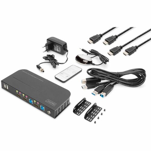 Digitus KVM-Switchbox - 2 Computer - 4K - 4096 x 2160 - 6 x USB - USB 2.0 - 3 x HDMI - Wandmontierbar