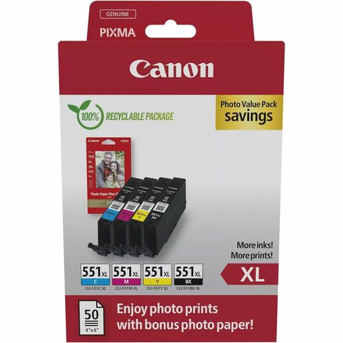 Canon CLI-551XL Hoch Kapazität Tintenstrahl Tintenpatrone - Schwarz, Cyan, Magenta, Gelb - Original - Value Pack - 4 / Pack
