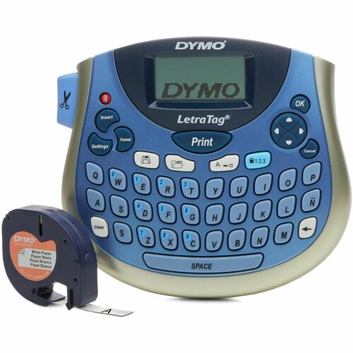 Dymo LetraTag 100T Label Maker - 5 Font Size - Label - Battery - 4 Batteries Supported - AA - Blue - Handheld - Auto Power