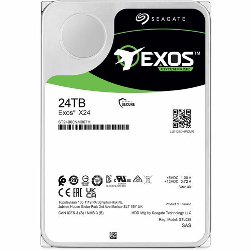 Seagate Exos X24 ST24000NM007H 24 TB Disco rígido - 3,5" Interno - SAS (12Gb/s SAS) - Gravação magnética convencional (CMR